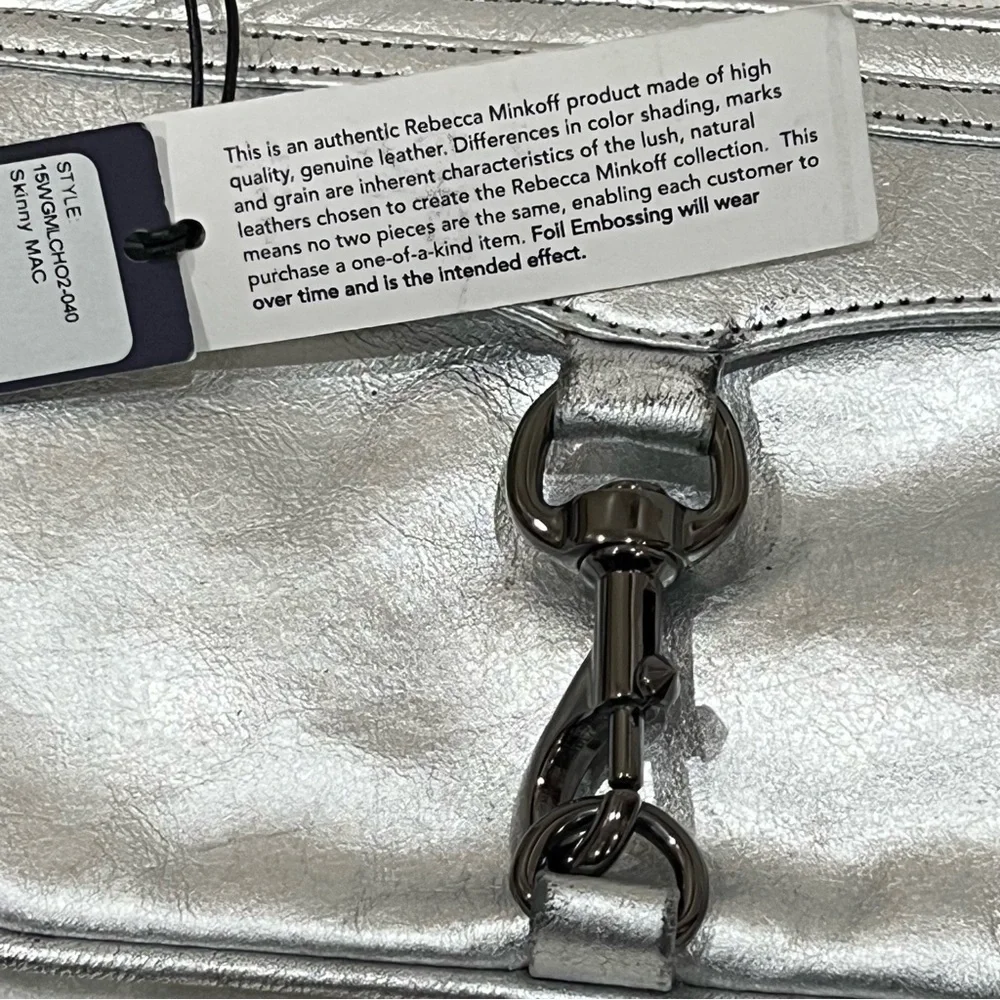Rebecca Minkoff Silver Leather Skinny MAC Clutch NWT